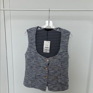 Zara Buttoned Sleeveless Jacquard Top (nwt)